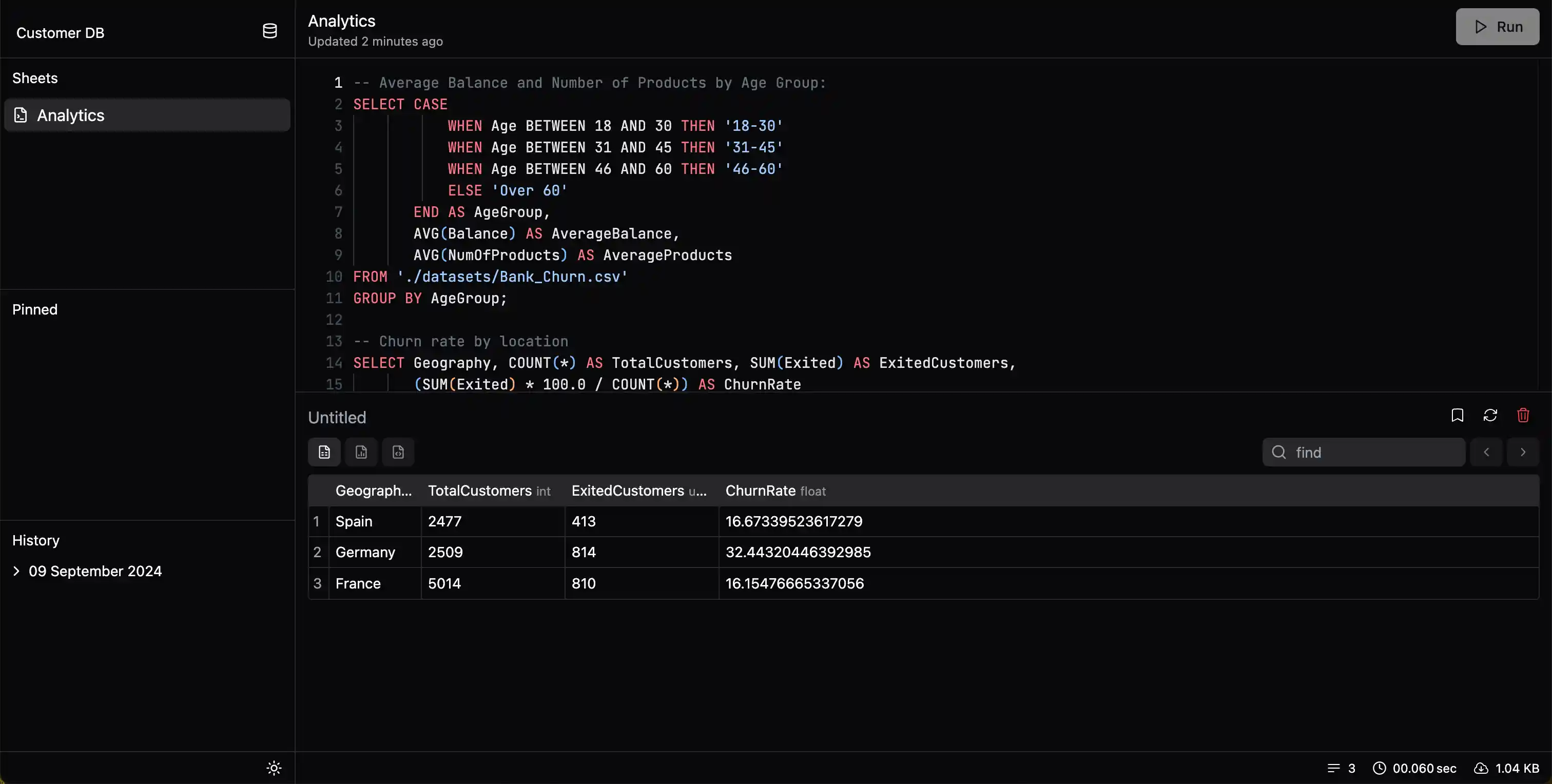 Screenshot of the bitbench app