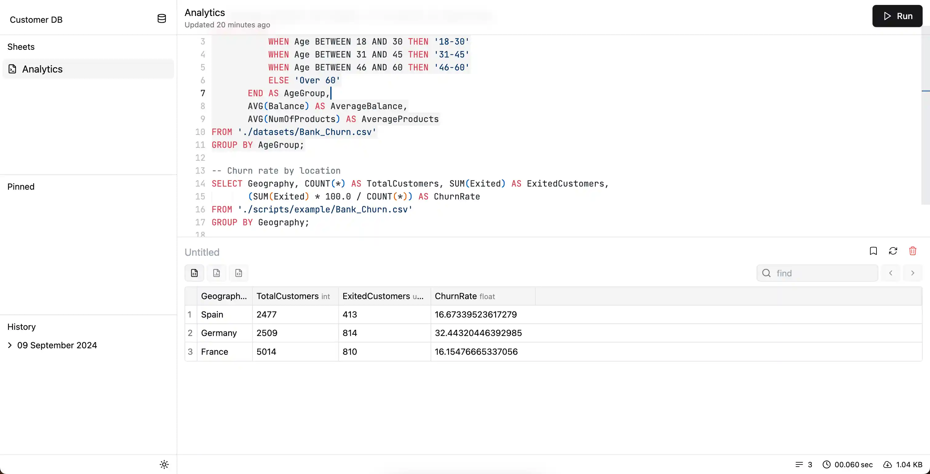 Screenshot of the bitbench app